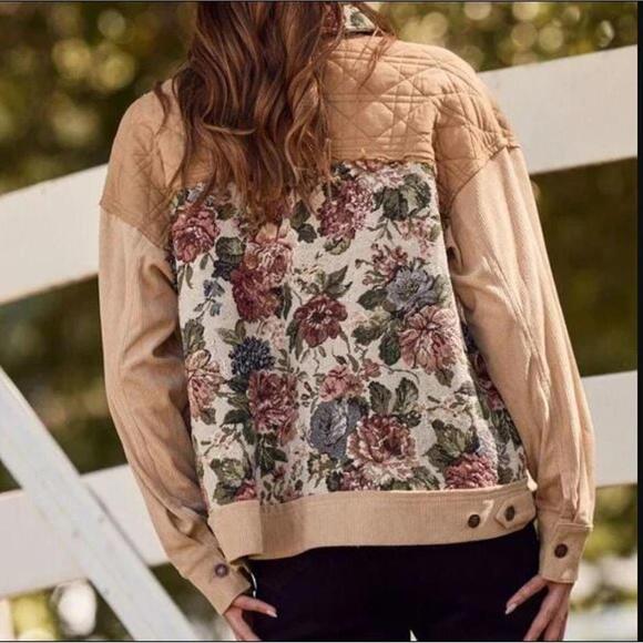 #2252 Oddi NWT Beige Floral Colorblock Corduroy Patchwork Jacket Coat Size 1X - Picture 3 of 5